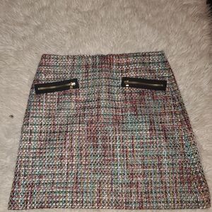 LOFT Multicolor Tweed Mini Skirt with Zipper Pockets